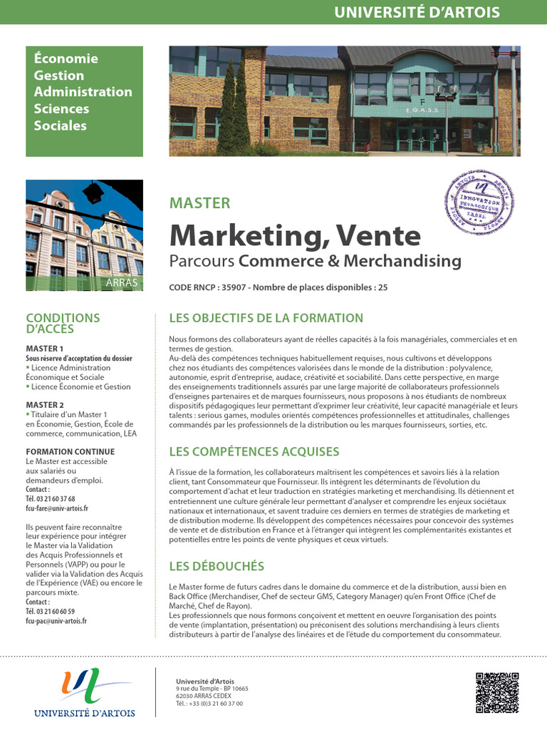 Master Marketing et Vente à Artois | PDF | Commercialisation ...