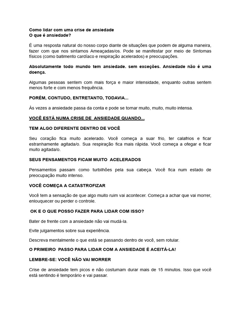 Como Lidar com Crises de Ansiedade | PDF | Ansiedade | Pensamento