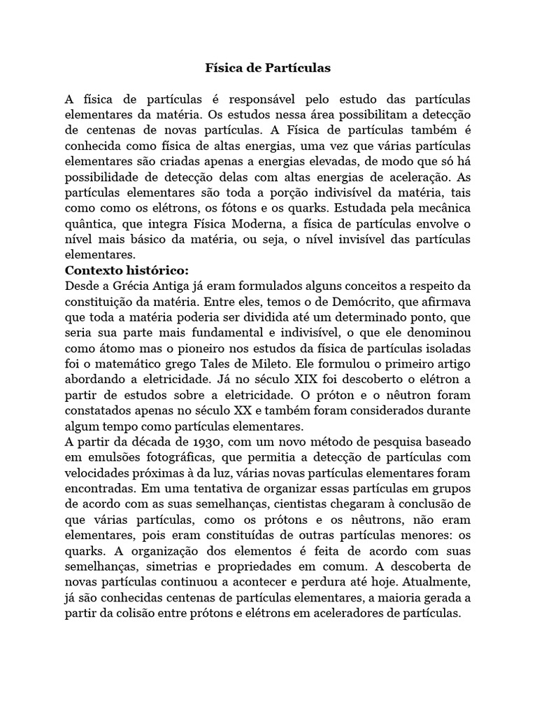 Estudo da Física de Partículas Elementares | PDF