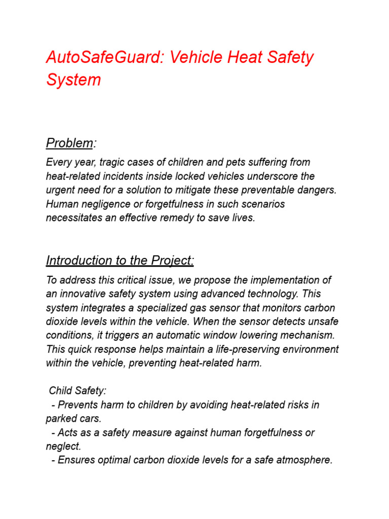 AutoSafeGuard - Vehicle Heat Safety System | PDF | Safety | Vehicles