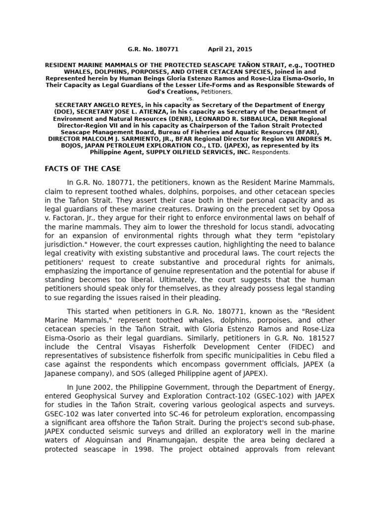 Marine Mammals vs. Angelo Reyes Case | PDF | Lawsuit | Standing (Law)