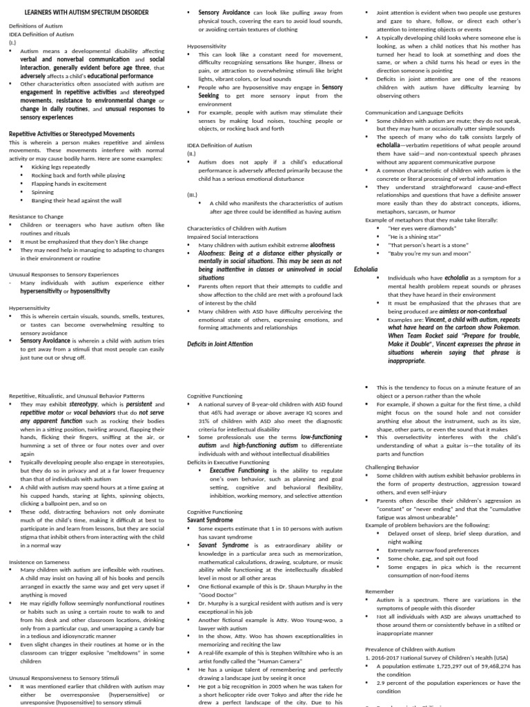 Learners With Autism Spectrum Disorder | PDF | Autism Spectrum | Perception