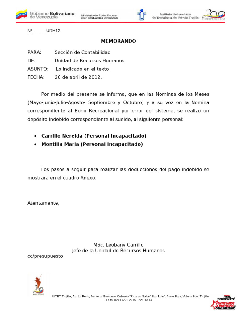 CARTA MODELO CONTABILIDA Incapacitada | PDF | Business