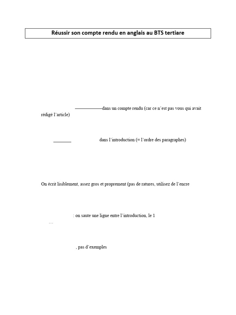 Réussir son compte rendu en anglais BTS | PDF | Évolution de carrière ...