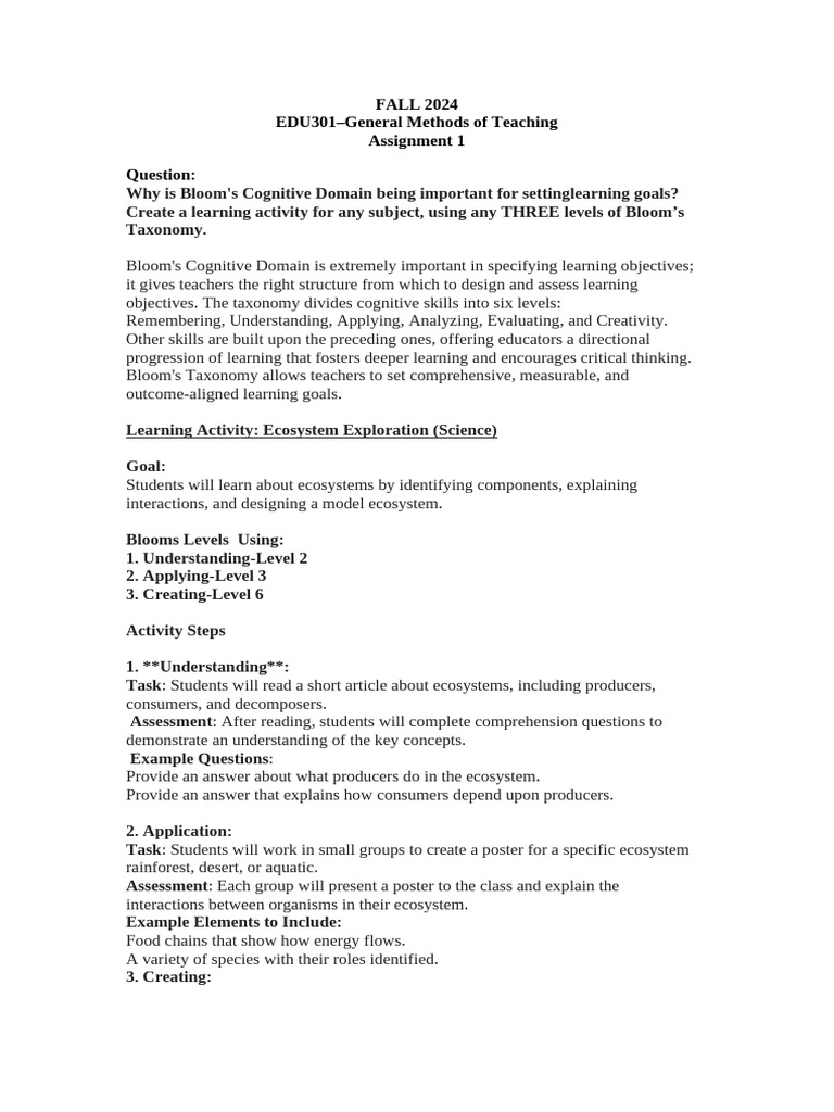 Fall 2024 - EDU301 - 1 | PDF | Learning | Educational Assessment