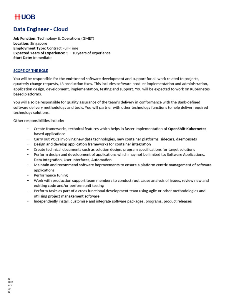 Data Engineer - Cloud Role in Singapore | PDF | Software | Cloud Computing