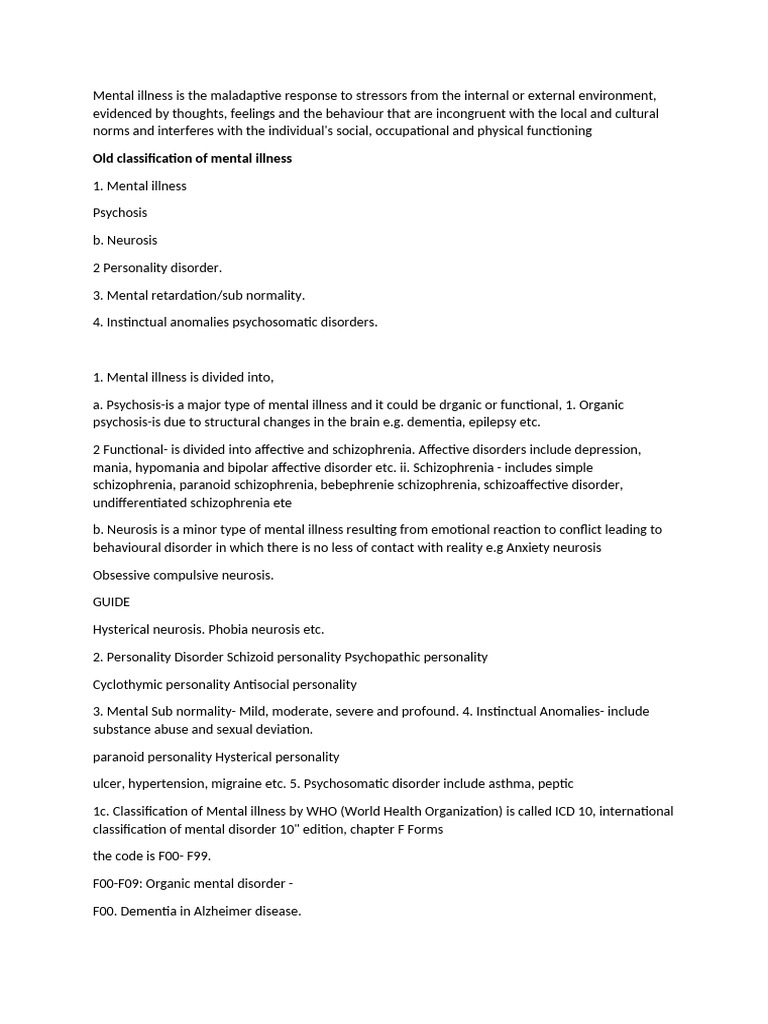 Overview of Mental Illness Classifications | PDF | Mental Disorder ...