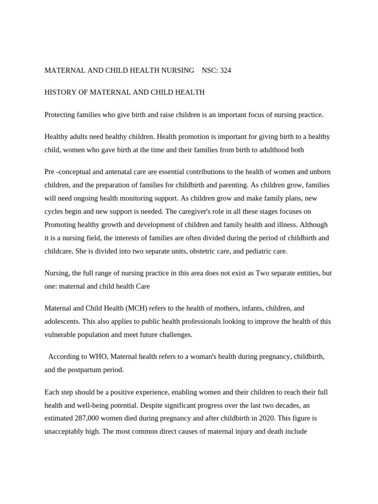 Maternal and Child Health Nursing 001 | PDF | Maternal Death | Maternal ...
