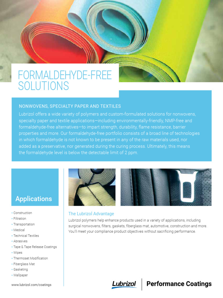 Formaldehyde Free Solutions | PDF | Nonwoven Fabric | Fiberglass