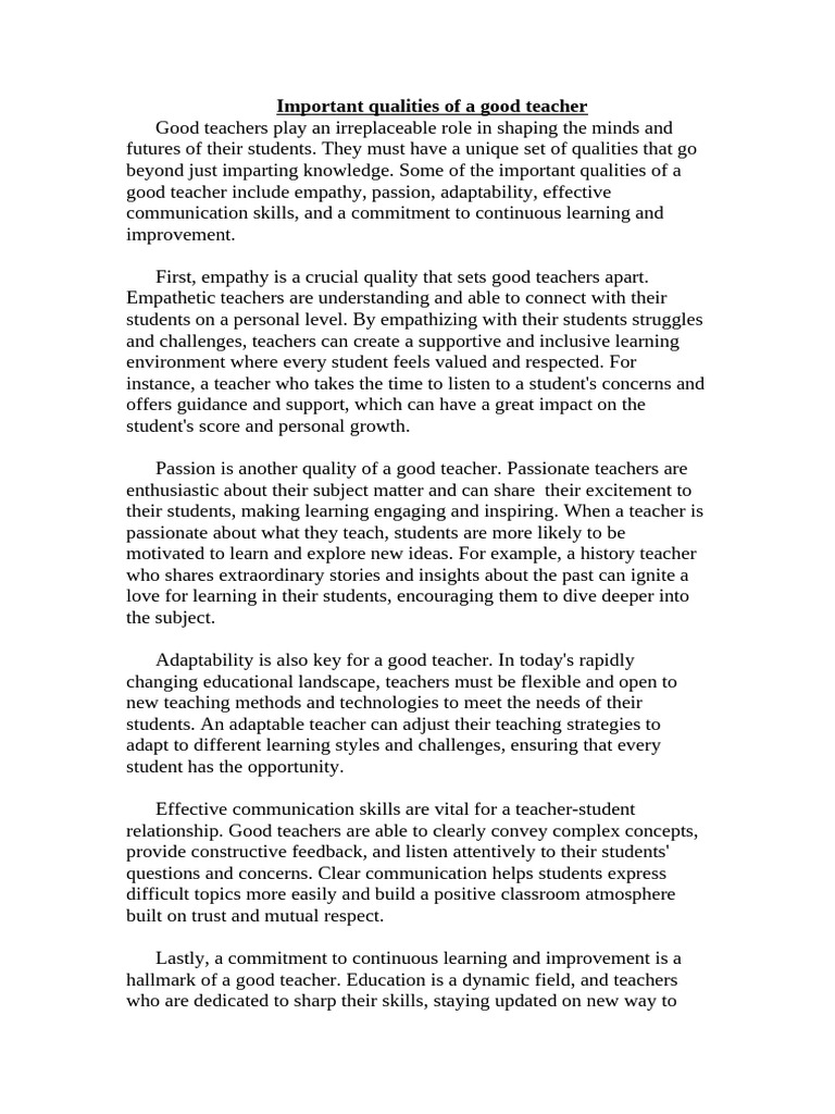 Important Qualities of A Good Teacher | PDF | Teachers | Empathy