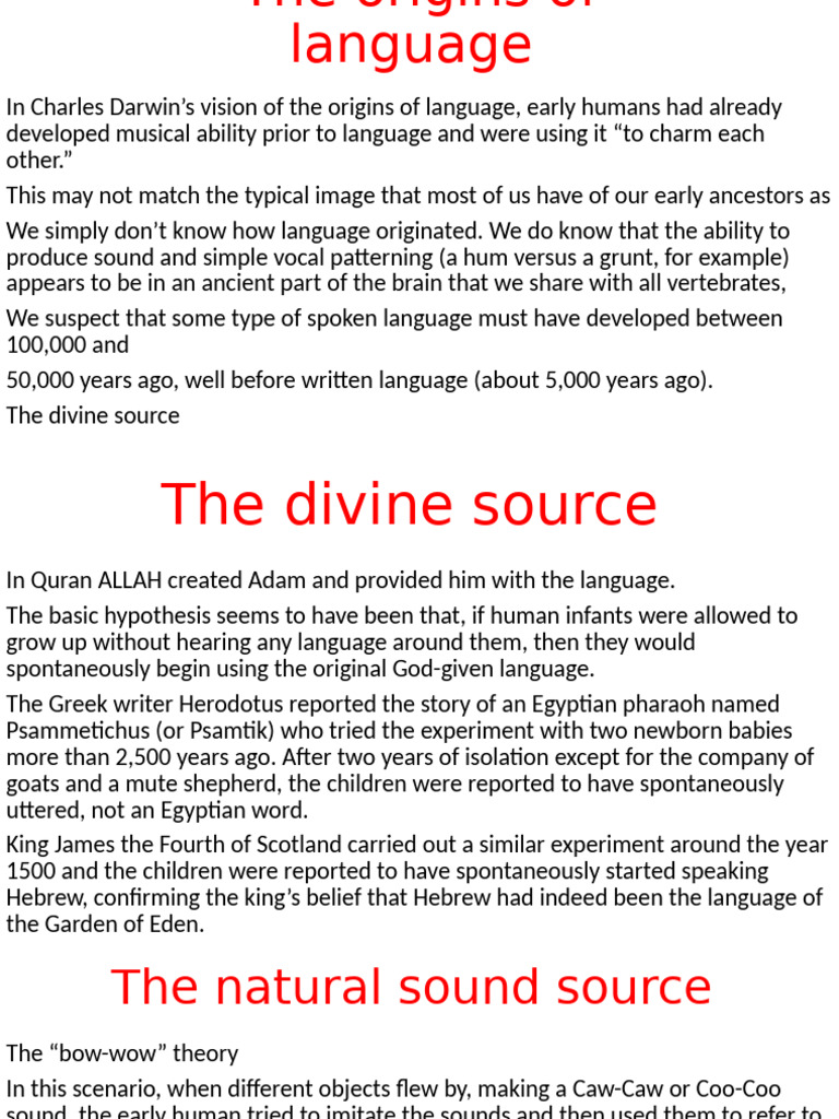 Theories on Language Origins Explained | PDF | Human Communication