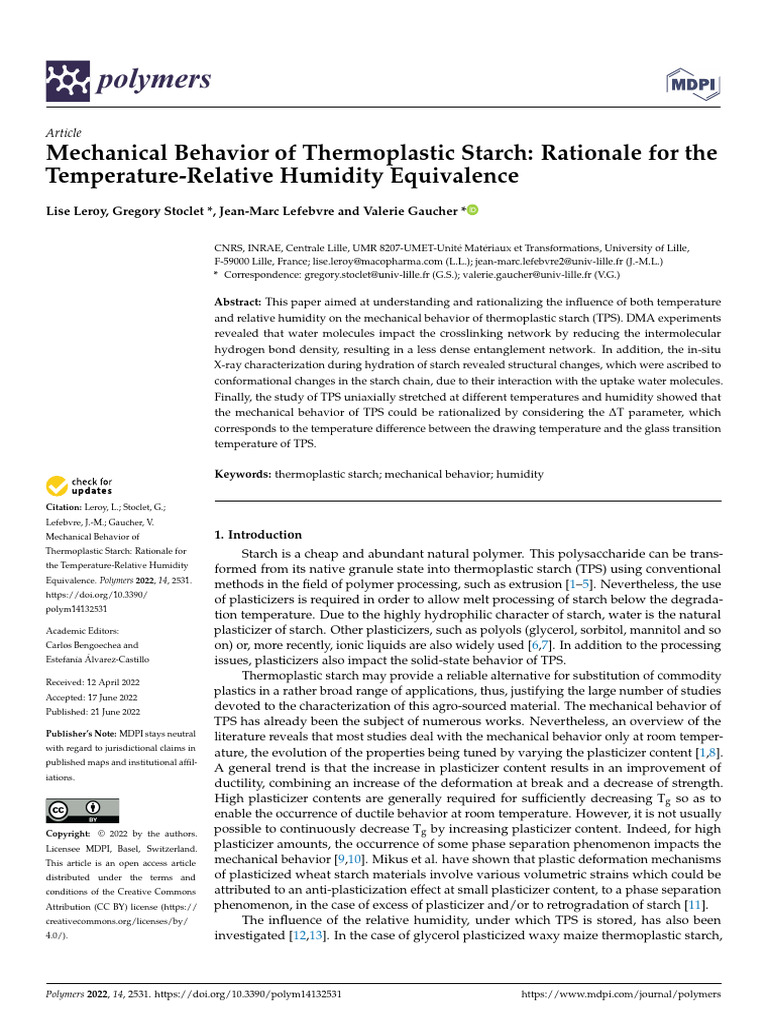 Mechanical Behavior of Thermoplastic Starch | PDF | Brittleness ...