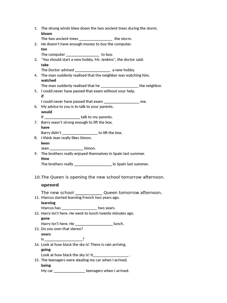 CAE Sentence Transformation Exercises | PDF | Art | Lifestyle