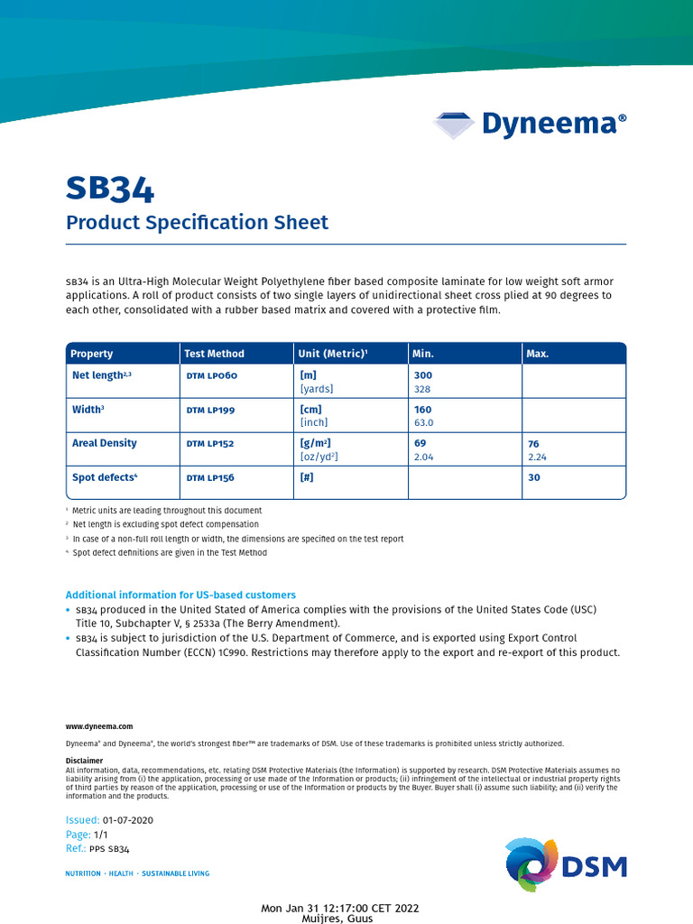 sb34 Soft Armor Composite Specifications | PDF | Technology & Engineering