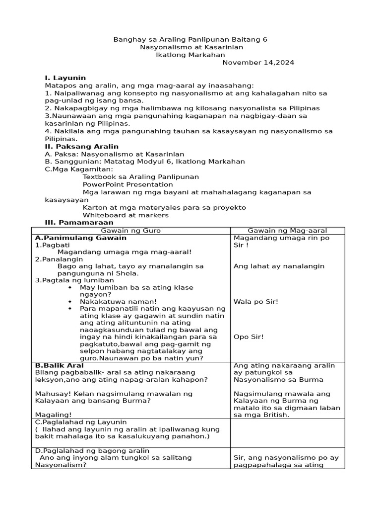 Detailed lesson plan sa araling panlipunan baitang 6 pdf