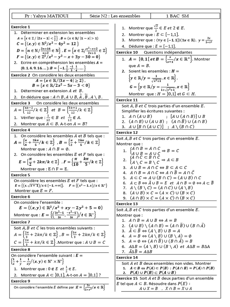 Exercices sur les ensembles en mathématiques | PDF | Analyse complexe ...
