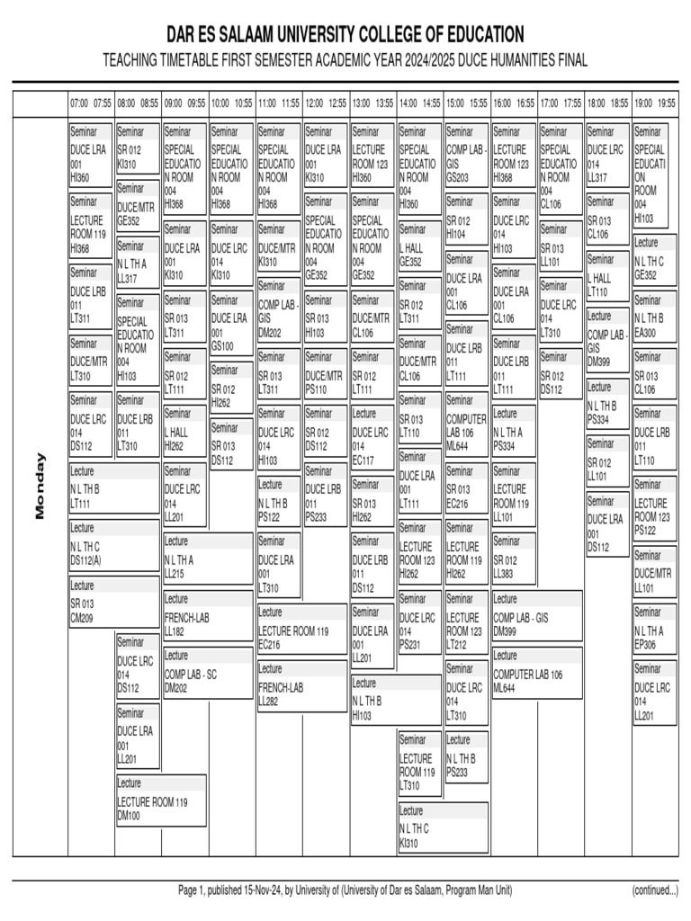 DUCE Humanities Timetable 2024/2025 | PDF | Academia