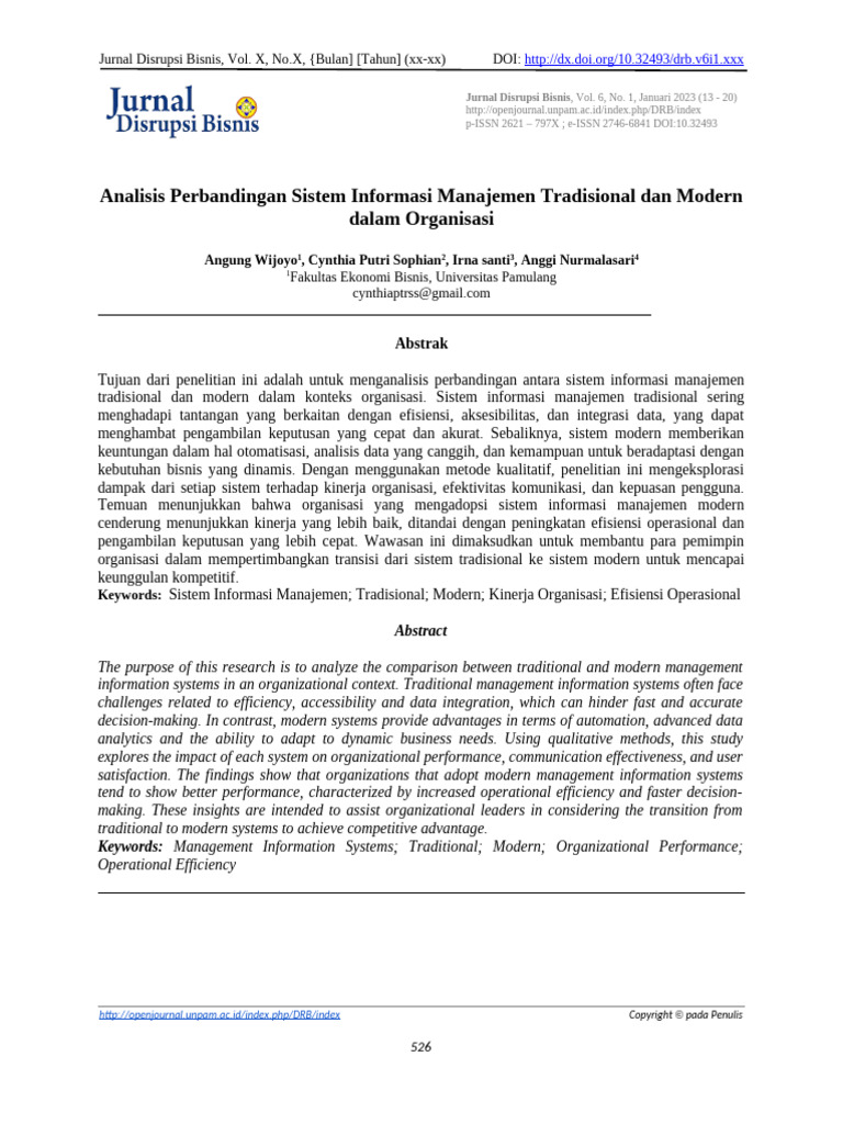 Jurnal Analisis Perbandingan Sistem Informasi Manajemen Tradisional Dan ...