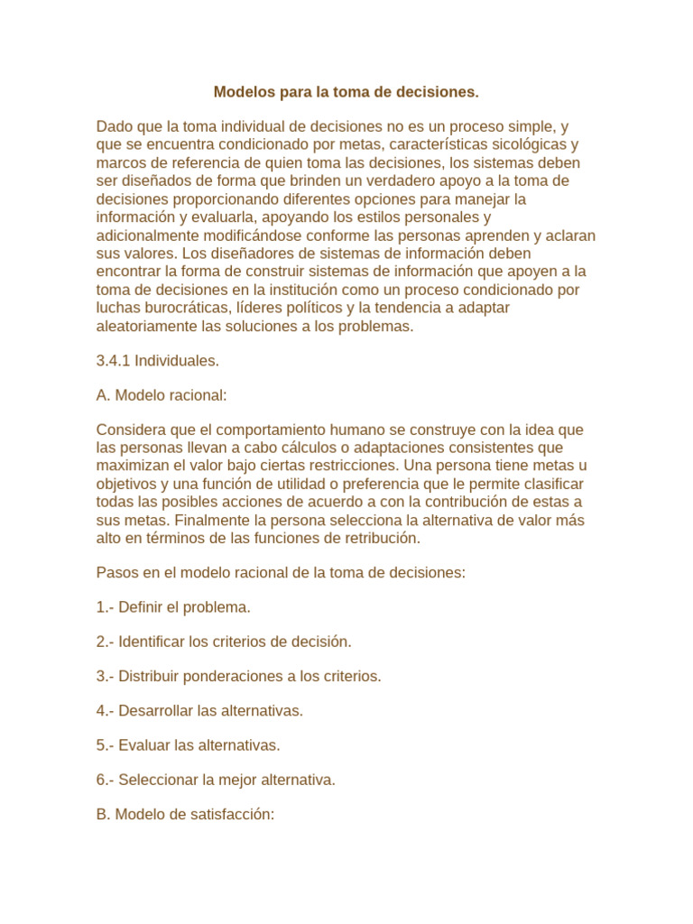 Modelos de decisión en entornos caóticos | PDF | Toma de decisiones ...
