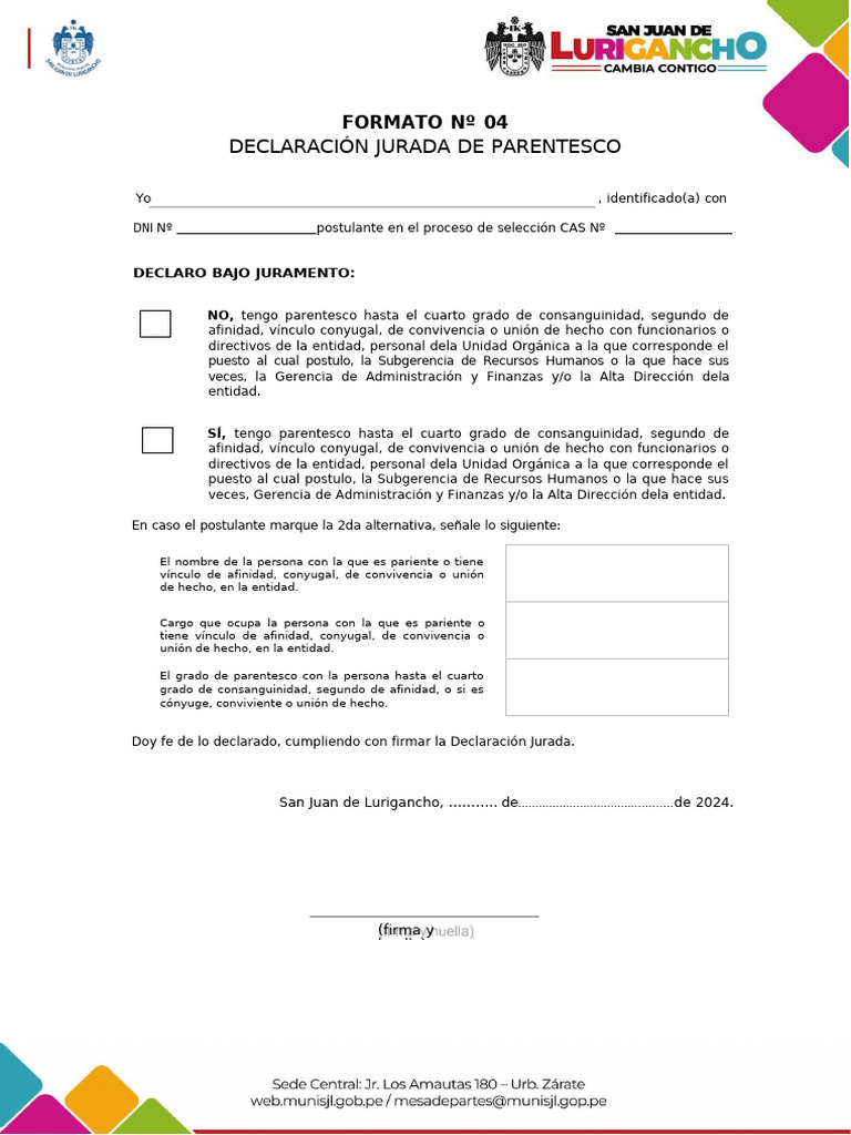 Declaración Jurada de Parentesco | PDF