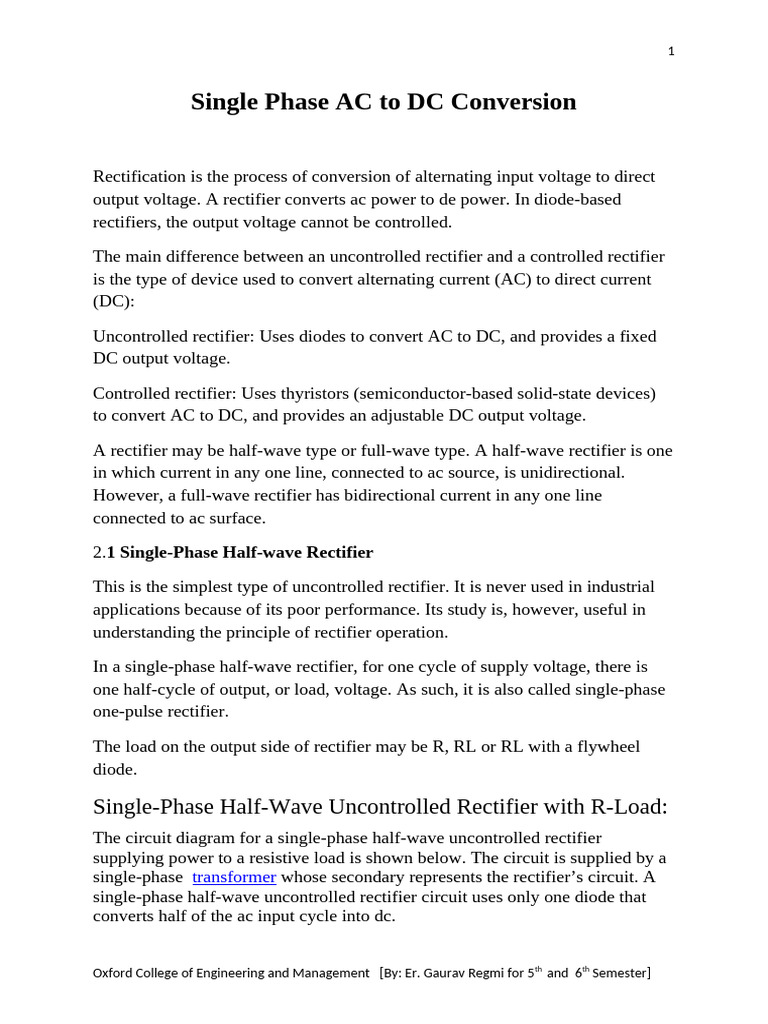 Single-Phase AC to DC Rectification Guide | PDF | Rectifier ...