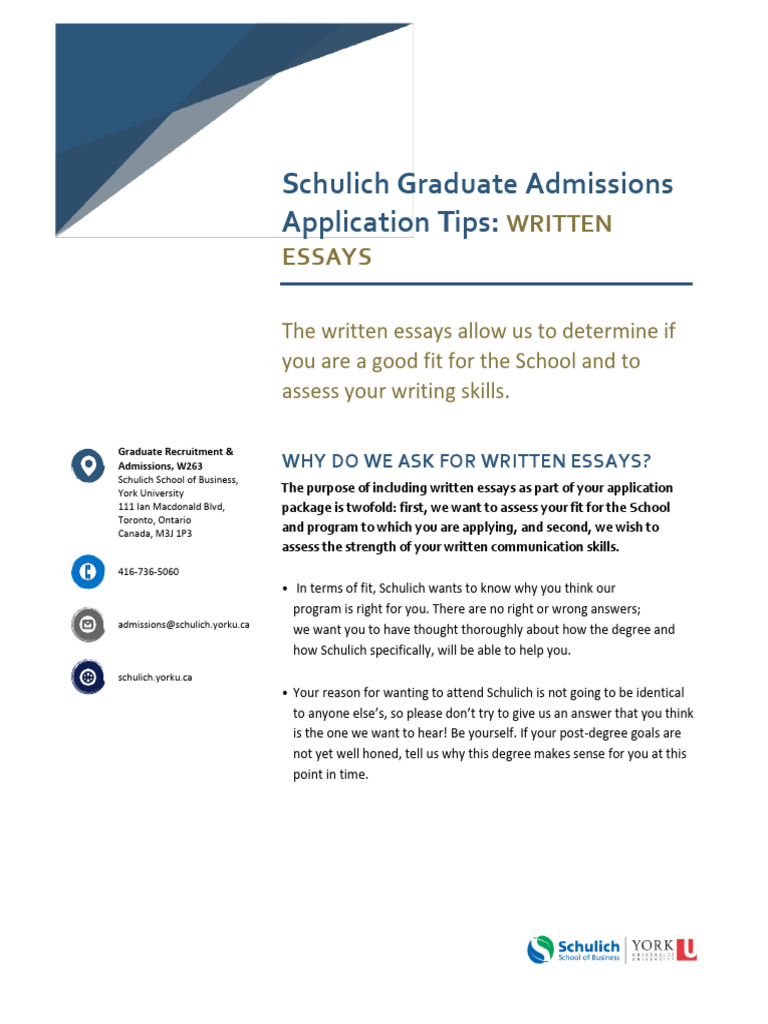 Schulich Graduate Essay Tips | PDF | Essays | Human Communication