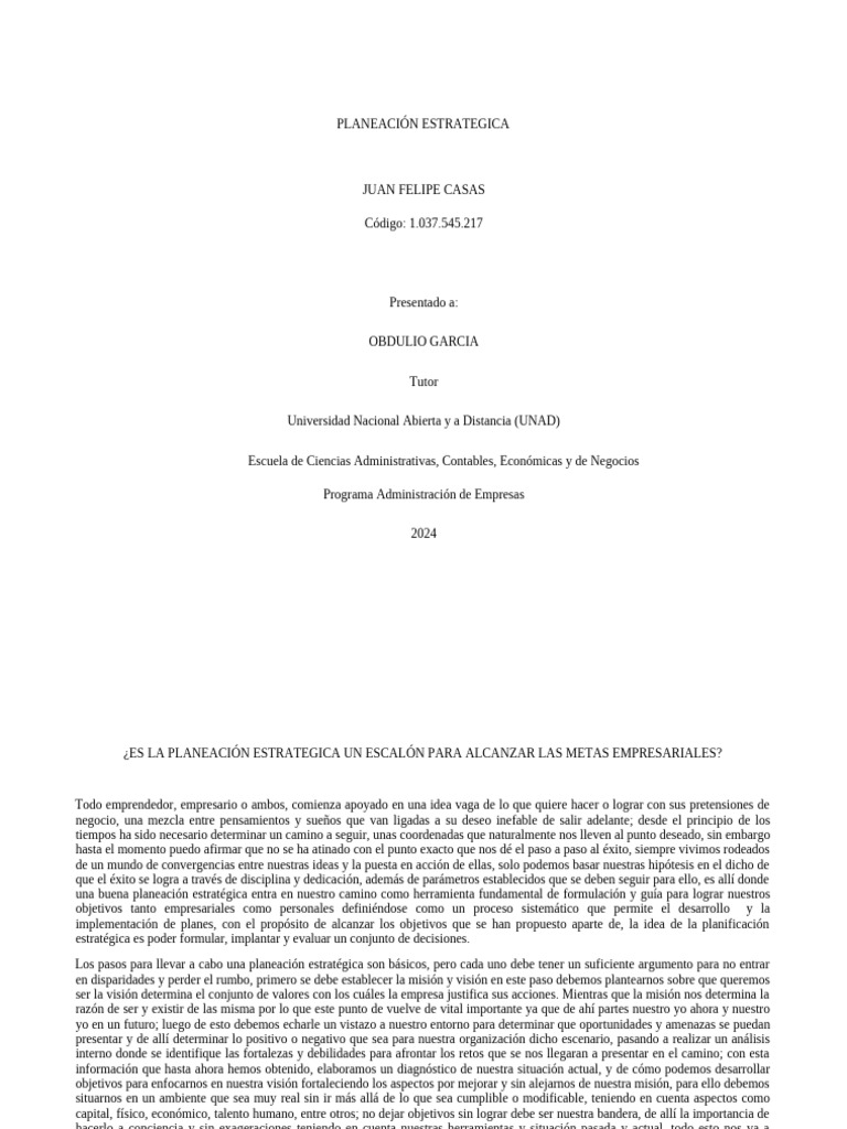 Planeacion Estrategica Actividad 1 | PDF | Análisis FODA | Planificación