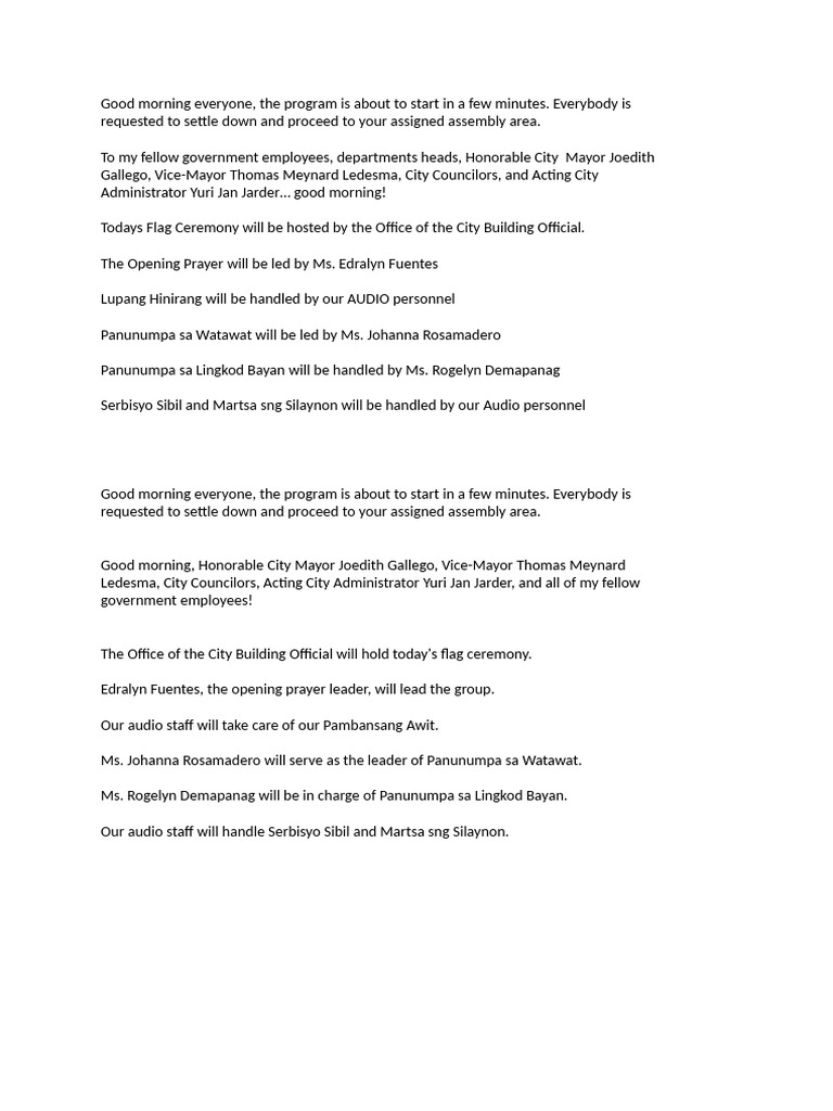 City Flag Ceremony Program Details | PDF | Politics | Social Science
