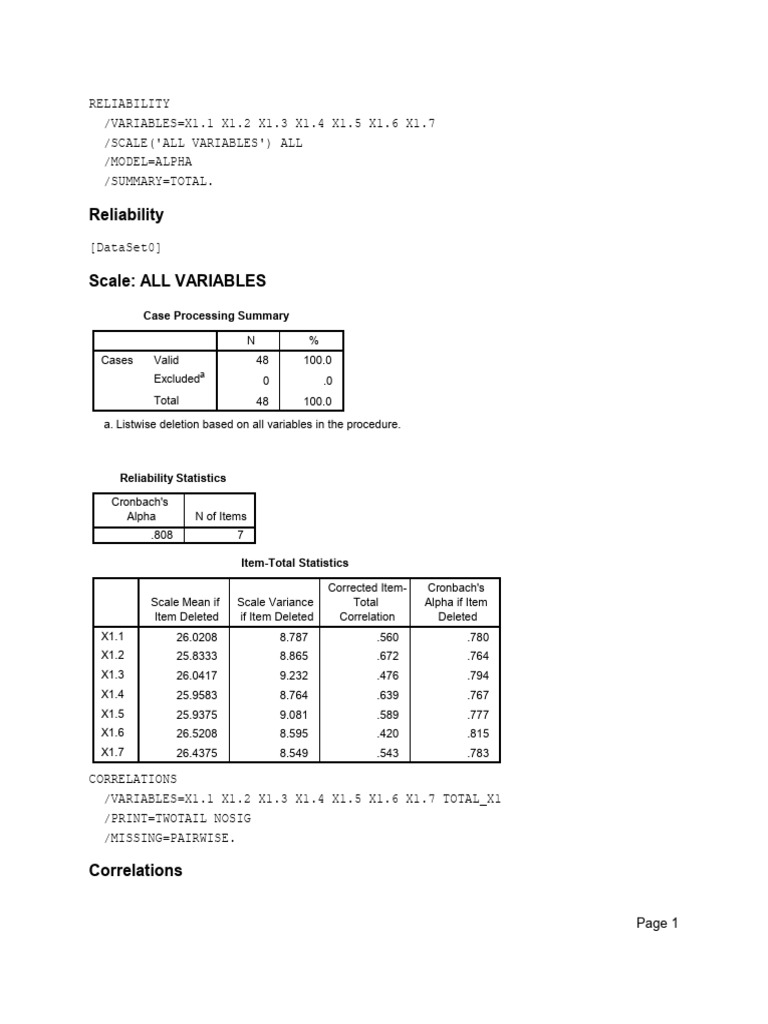 SPSS Reliability Analysis Results | PDF | Errors And Residuals ...