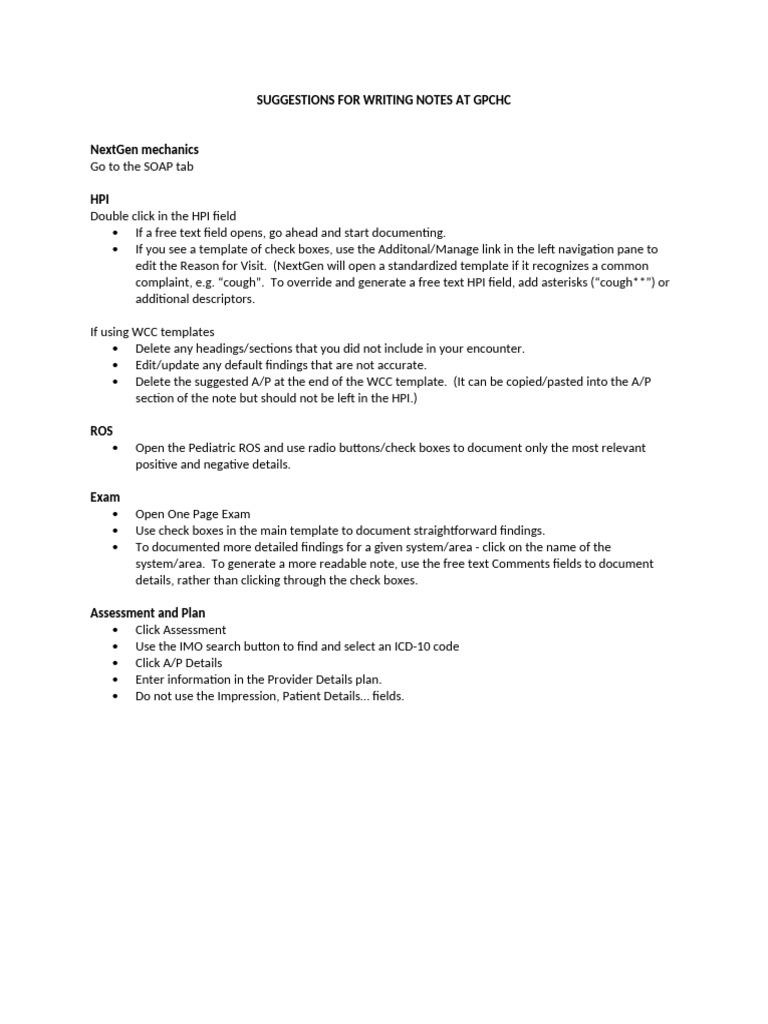 Note-Taking Guidelines for GPCHC | PDF | Patient