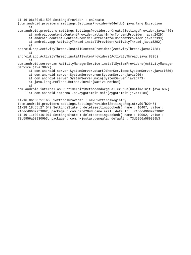 Android SettingsProvider Log Analysis | PDF