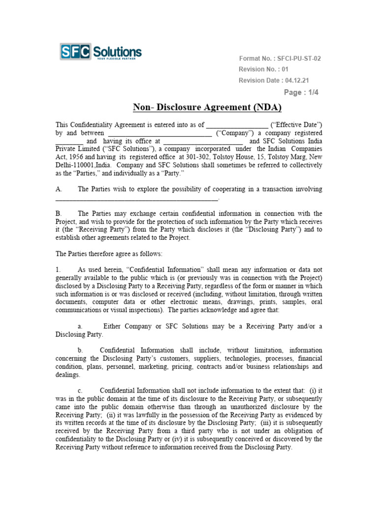 Non-Disclosure Agreement Template | PDF | Legal Remedy | Confidentiality