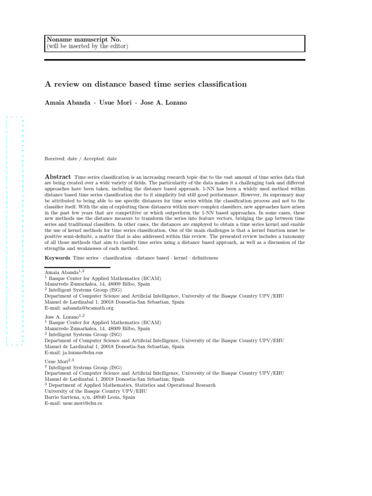 Distance-Based Time Series Classification Review | PDF | Statistical ...