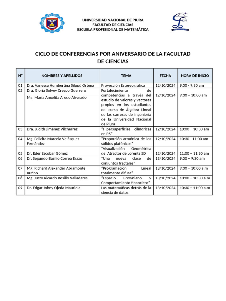 Ciclo de Conferencias Por Aniversario de La Facultad de Ciencias | PDF ...