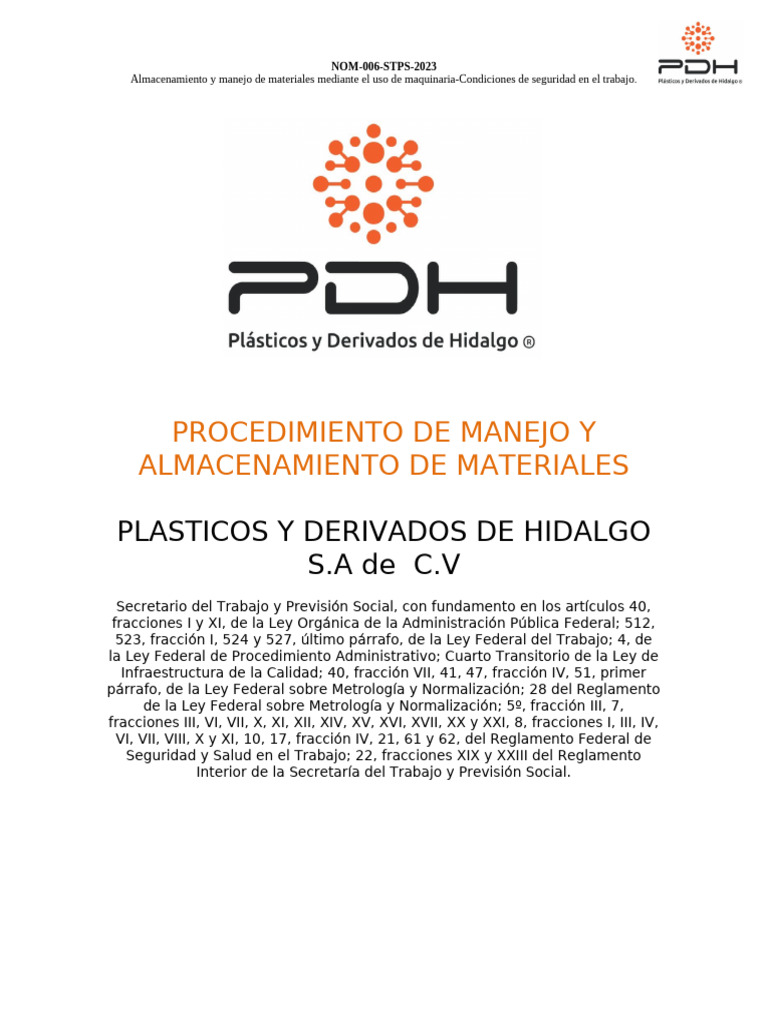 Procedimiento de Manejo y Almacenamiento de Materiales | PDF ...