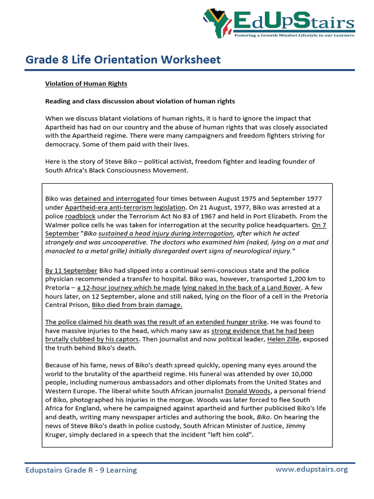 Grade 8 Human Rights Discussion Worksheet | PDF | Justice | Crime ...