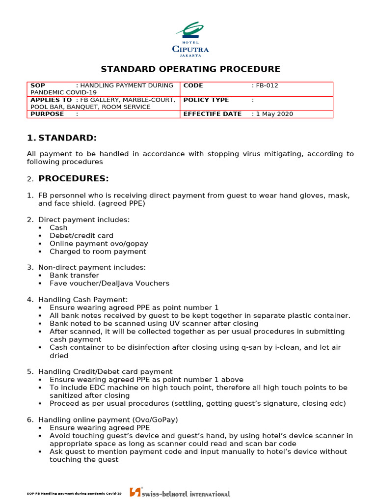 SOP HCJ Handling Payment FB Outlet Covid 19 | PDF | Image Scanner ...