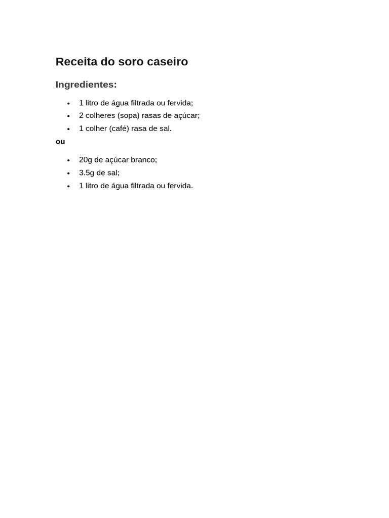Receita de Soro Caseiro Simples | PDF | Bem-estar | Estilo de vida