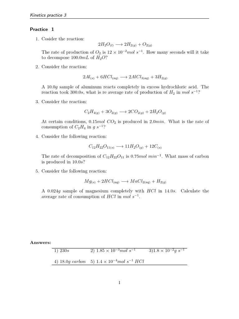 Kinetics Practice 3 | PDF | Reaction Rate | Physical Chemistry