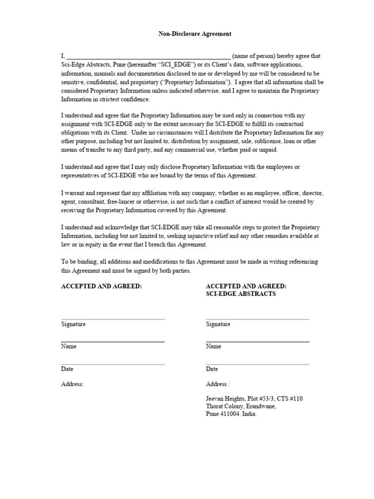 Non Disclosure Agreement. PDF Trade Secret Non Disclosure Agreement