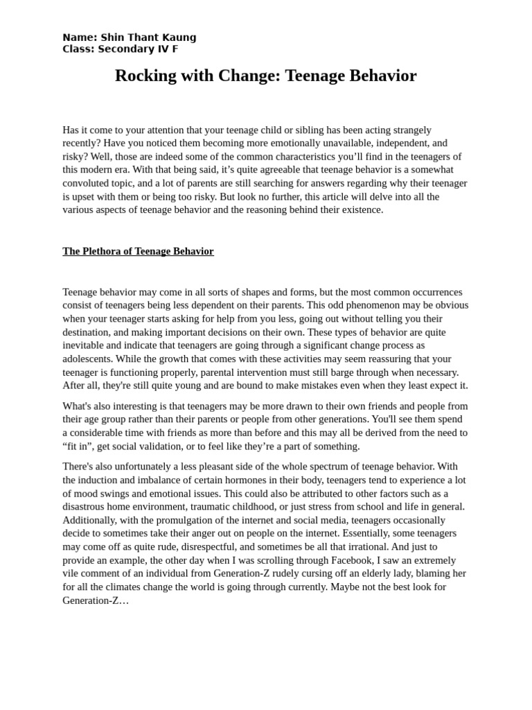Understanding Teenage Behavior | PDF | Adolescence | Interpersonal ...