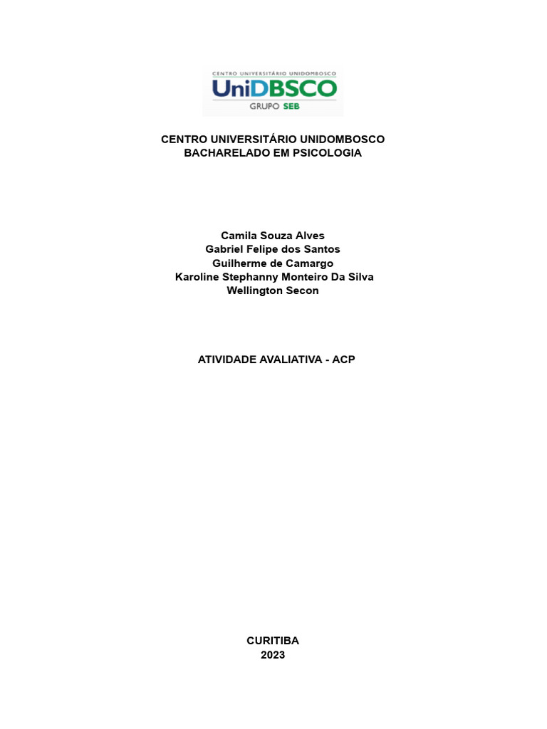 Atividade Avaliativa em Psicologia ACP | PDF | Carreira e Crescimento ...