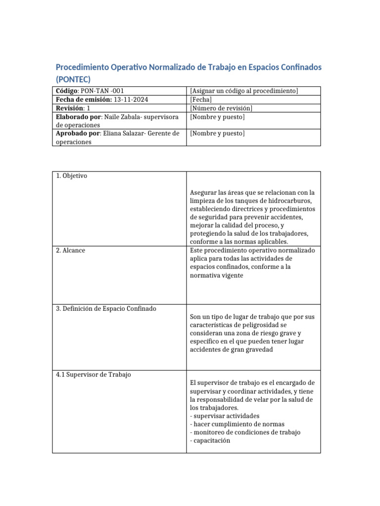 Procedimiento Operativo Normalizada | PDF