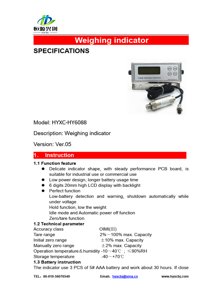 Weighing Indicator User Manual | PDF | Power Supply | Electric Power
