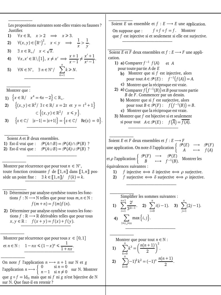Exercices de logique et ensembles MPSI | PDF | Logique mathématique ...
