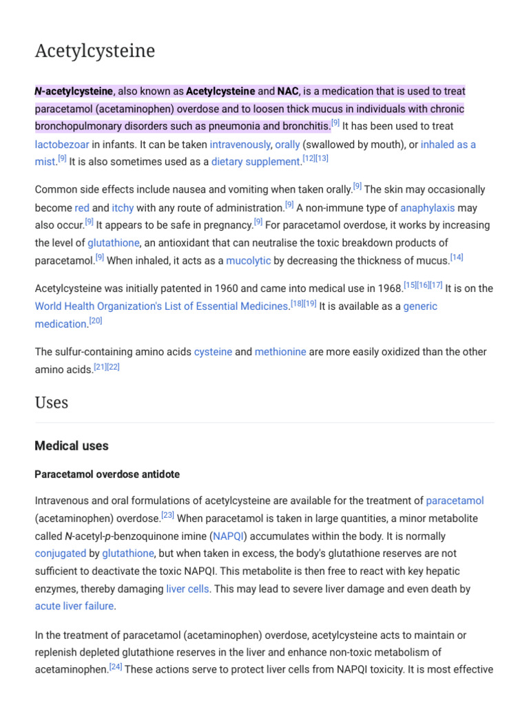 Acetylcysteine: Uses and Effects | PDF | Medical Specialties | Clinical ...