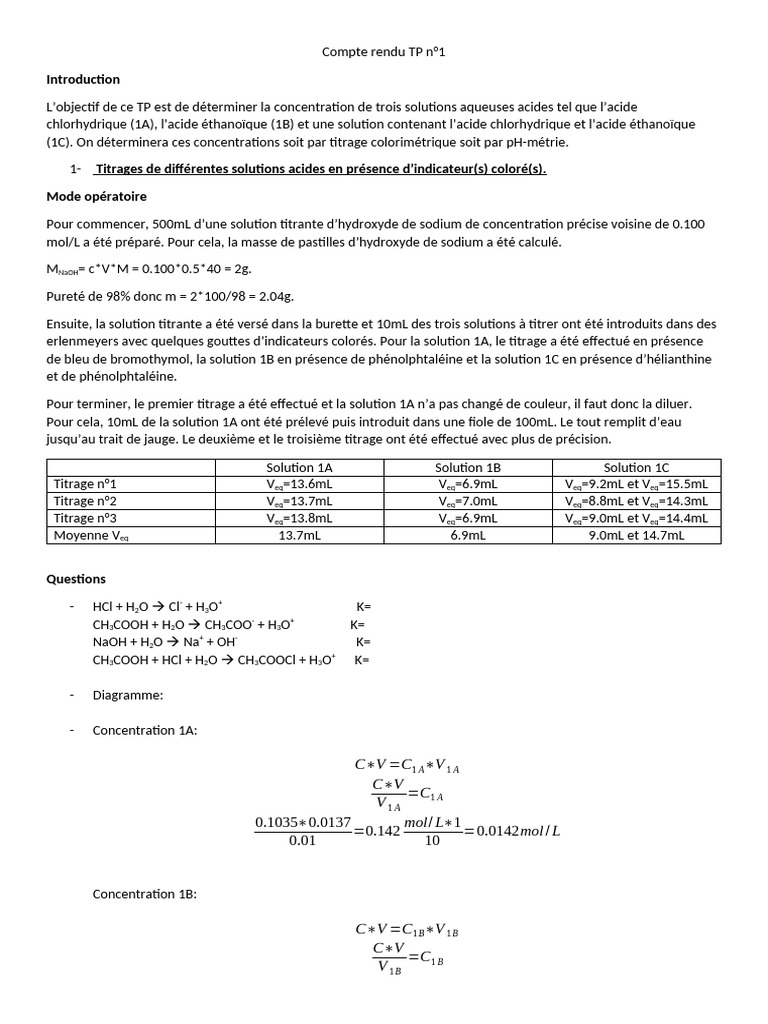 Titrage des acides chlorhydrique et éthanoïque | PDF | Titrage | Chimie
