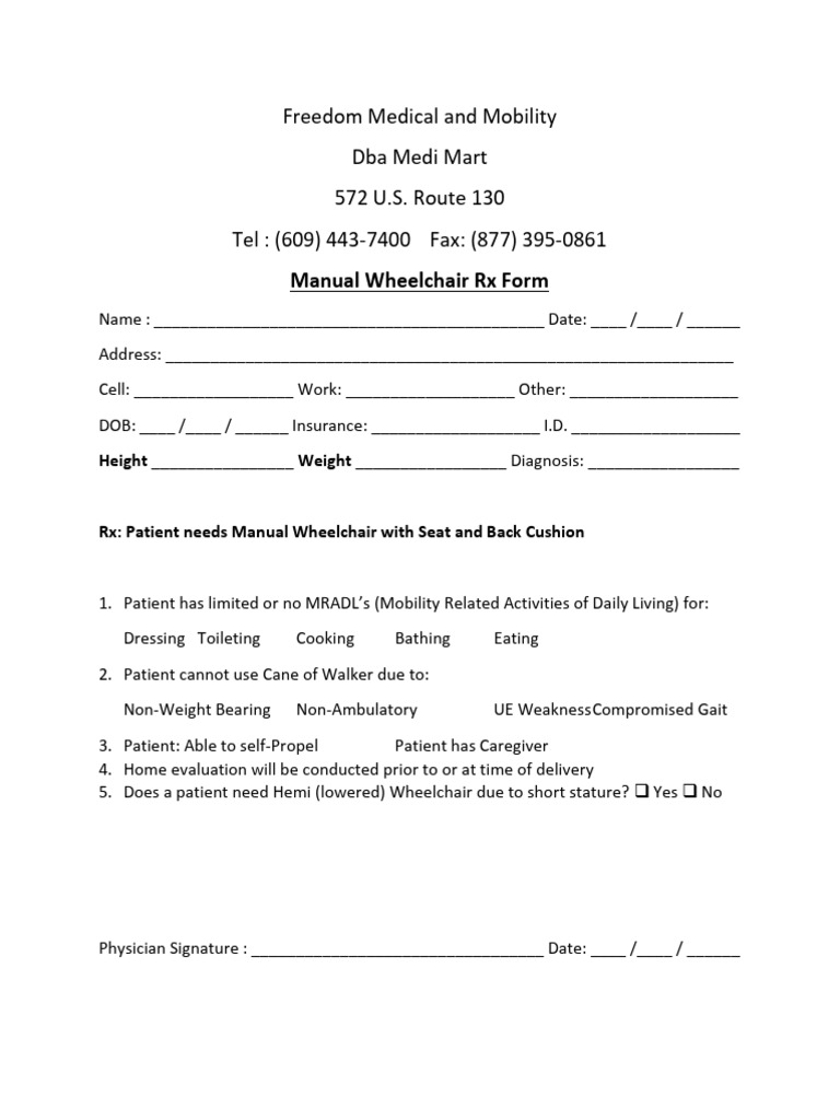 Manual Wheelchair RX Form | PDF