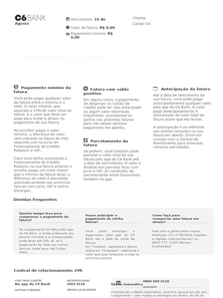 Opções de Pagamento da Fatura C6 | PDF | Cartão de crédito