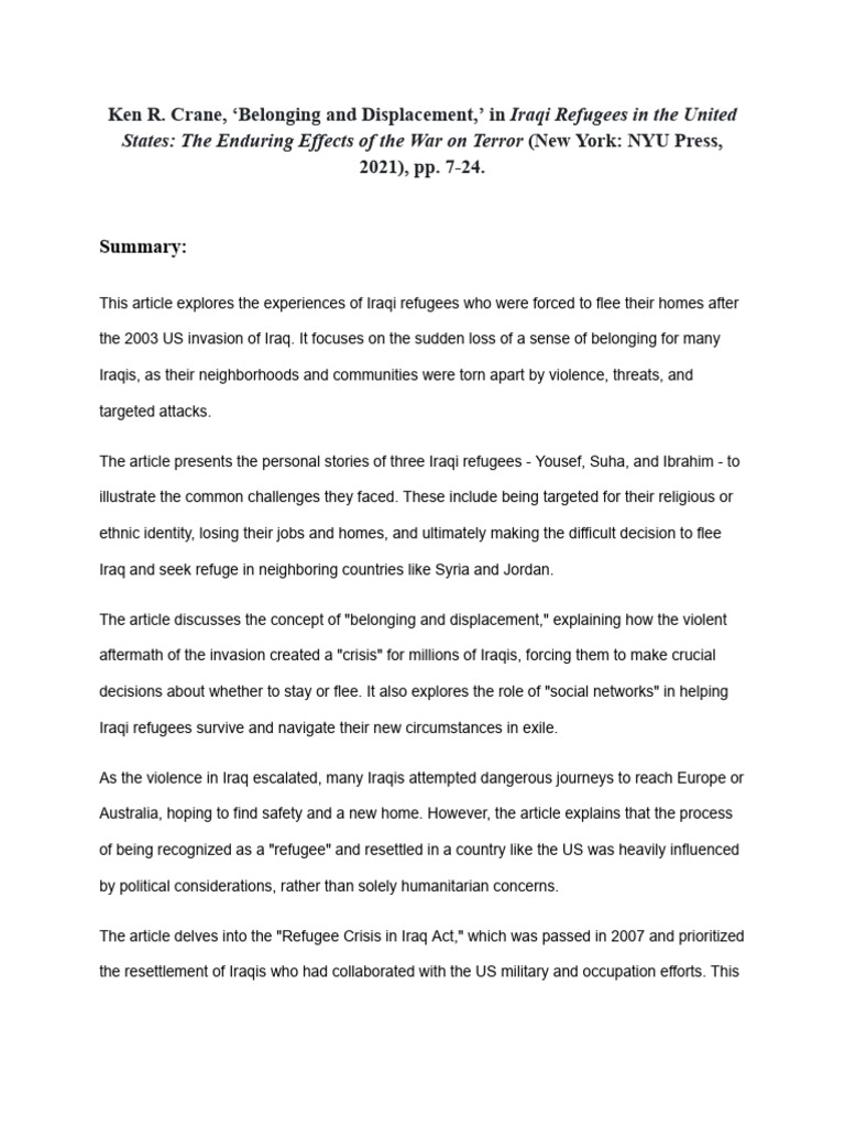 Iraqi Refugee Experiences Post-Invasion | PDF | Refugee | Iraq